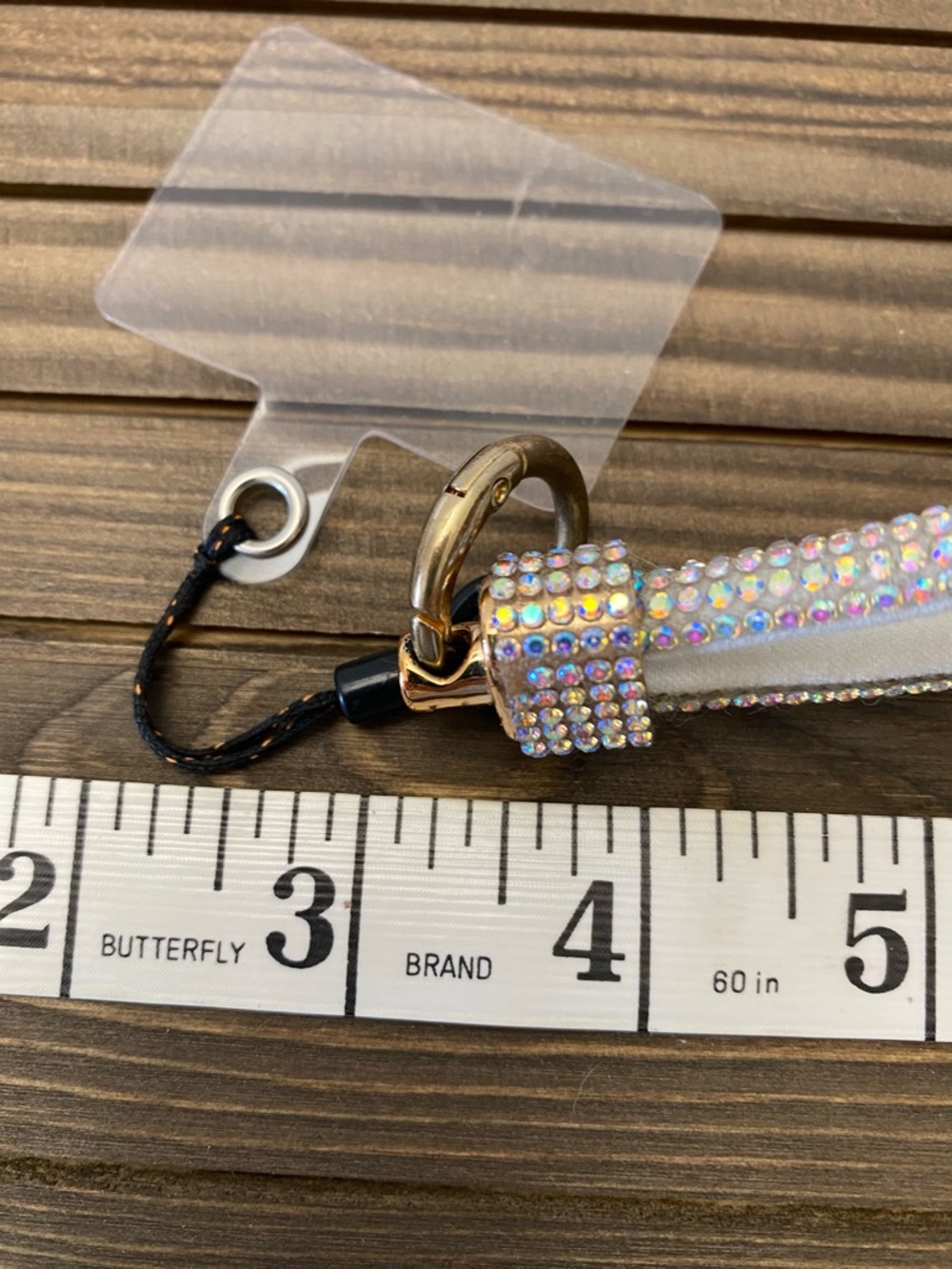 Rhinestone Phone Wrist Strap White Crystal-Embellished Lanyard Gold Clip - Picture 6 of 11